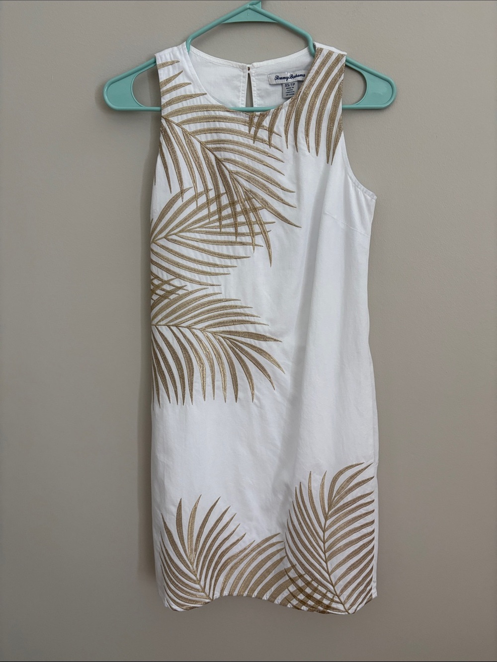 Tommy Bahama White Dress with Gold Stitched Palm Fronds